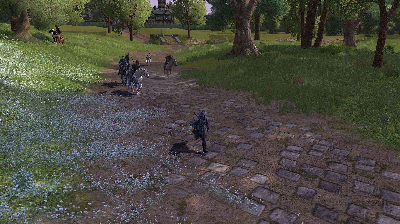 Hello, here's an image i've nominated for screenshot of the week. Context: pictured here is Acker, A player from Landroval is on a quest to reach a runspeed of 400%. Here he does a warmup outrunning a few riders on warsteeds from West Bree to Adsos camp before his big attempt.