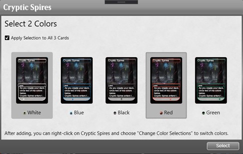 Cryptic Spires color selection